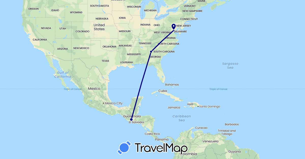 TravelMap itinerary: driving in Guatemala, United States (North America)